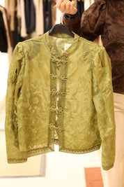 CAMICIA COREANA IN TENCEL CON RICAMI E ALAMARI