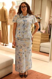 BLUSA FLOREALE IN RASO CON ALAMARI