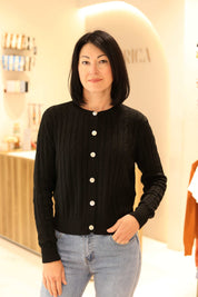 CARDIGAN INTRECCI A GIROCOLLO IN 100% COTONE