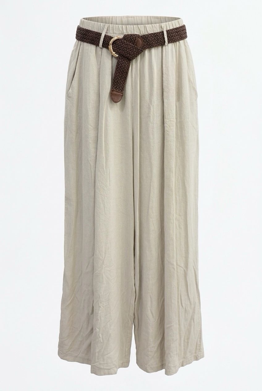 PANTALONE FLUIDO IN TENCEL A GAMBA LARGA CON ELASTICO