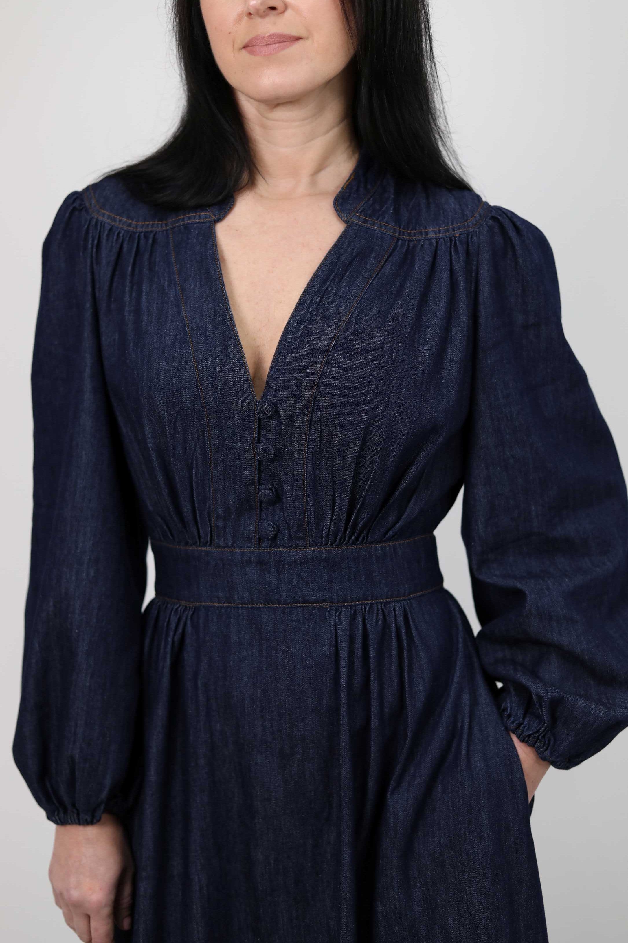 ABITO MIDI IN DENIM CON MANICHE A SBUFFO