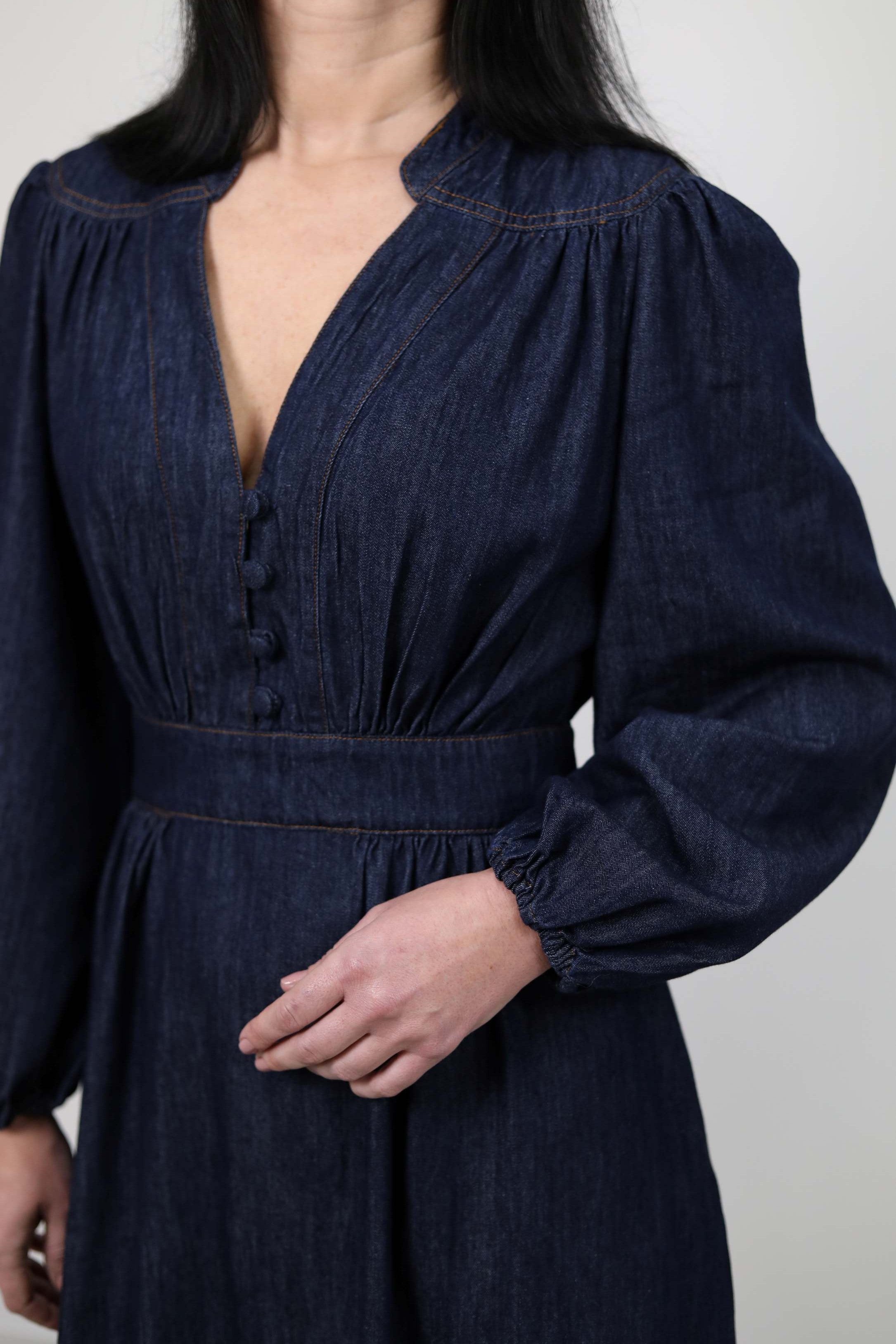 ABITO MIDI IN DENIM CON MANICHE A SBUFFO