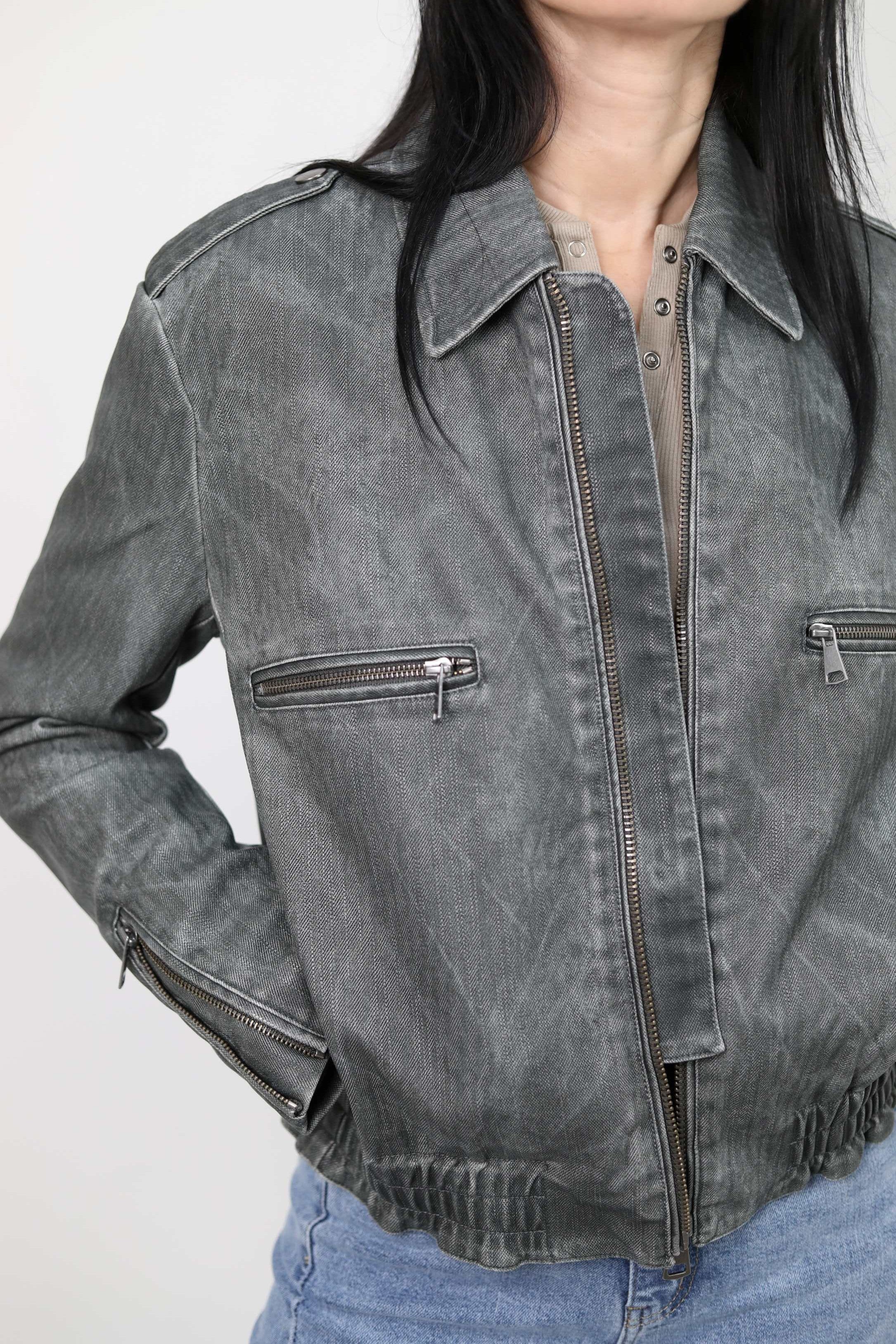 BOMBER EFFETTO DENIM IN ECOPELLE